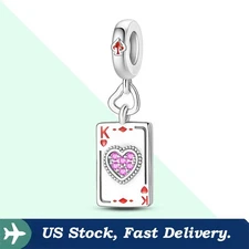KUNSIR 925 Sterling Silver Charm For Bracelet  Poker Card King of Hearts Pendant