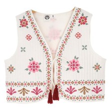 Vintage Boho Steppweste, Folklore Weste - weiß