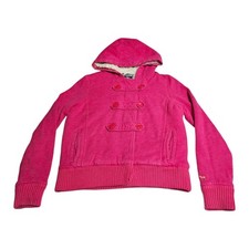 PINK Victorias Secret Sz M Jacket Sherpa Fleece Lined Full Zip Hooded Logo