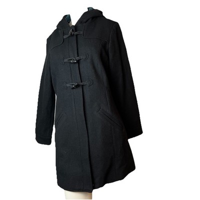 Adidas Neo Wool Black Full Zip Hooded Coat Jacket Women's Large