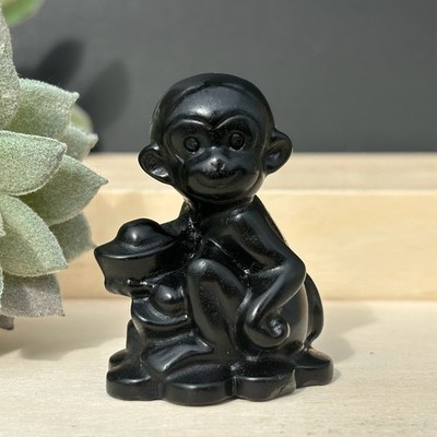 2'' Natural Obsidian Monkey Skull Carved Quartz Crystal Skull Reiki Healing 1pc