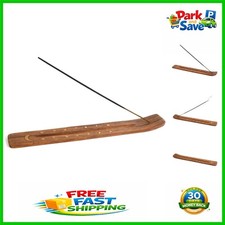 Crescent Moon Brass Inlay Incense Holder - 10" Handmade Wooden Design