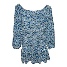 Womens Fashion Floral Print Smocked Mini Dress Off Shoulder Size L