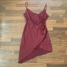 Pretty Little Thing Silky Feel Whimsigoth Ruched Dress Women’s 8 Burgundy