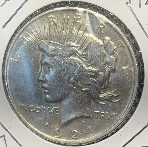 1924-P SILVER PEACE DOLLAR, AU DETAILS, COLLECTOR'S COIN, BEAUTY!