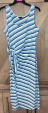 Talbots Side Tie Dress Blue Green White Stripe Sleeveless Cotton Blend M NWT💚