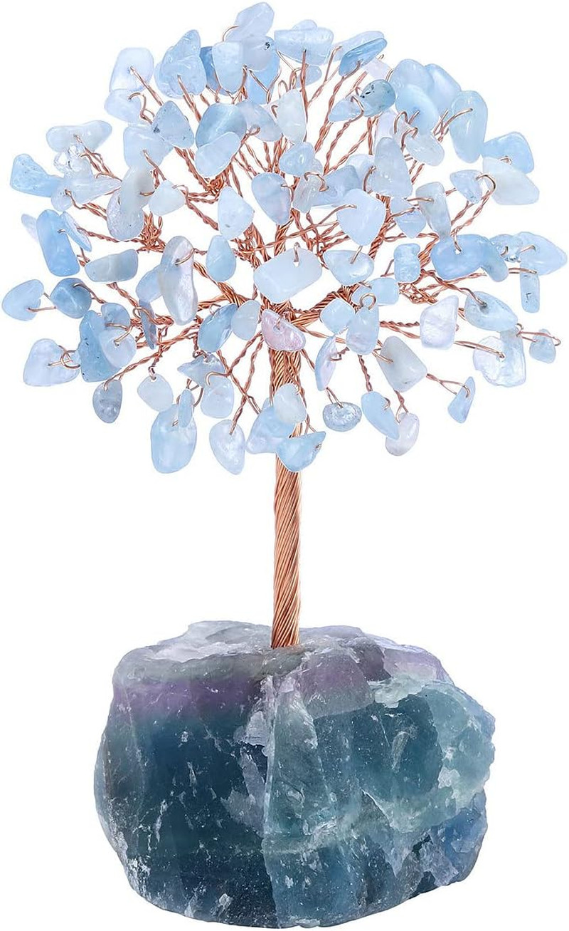 Aquamarine Crystals Tree Gemstones Money Feng Shui Bonsai Trees with Fluorite St
