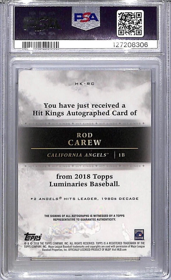 2018 Topps Luminaries Hit Kings #HK-RC Rod Carew PSA 10 GEM MINT Auto 5/15 Angel - Image 2 of 2