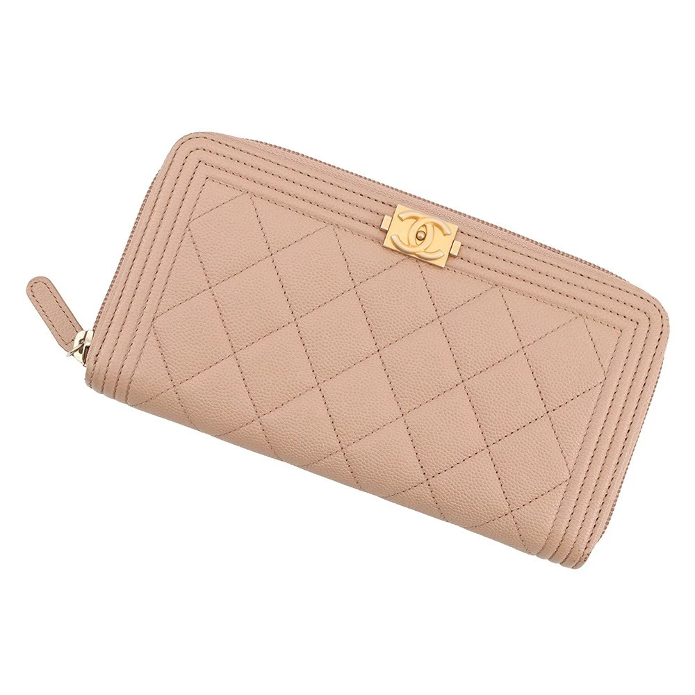 Chanel — CHANEL Boy Chanel Wallet Calfskin Beige A80815