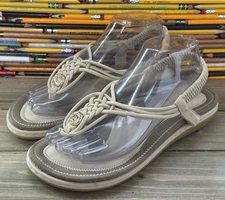 Socofy Strappy Comfort Anti-Slip Sandals Neutral Cream Summer Sz 10 Women's