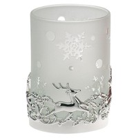 Teelichthalter Ø 7.5 Cm Rentier Versilbert Glas Weiß Kerzenhalter Weihnachtsdeko