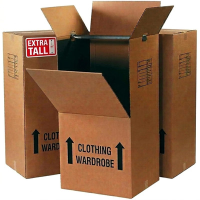 Heavy-Duty Tall Wardrobe Moving Boxes with Hanger Bars (3-Pack)   20 L × 20 W ×