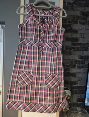 Street One Damen Kleid S kariert ärmellos V-Ausschnitt A-Linie kurz Taschen