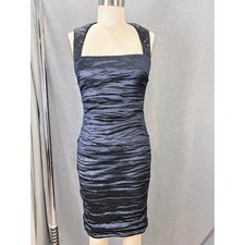 Vintage Nicole Miller Gold Label Navy Metallic Bodycon Dress Open Back S USA
