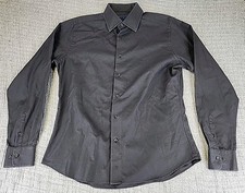 David Donahue Trim Fit Dress Shirt Black Men's 16.5 36/37 Long Sleeve Button
