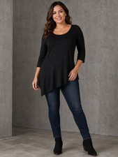 Karen Kane Womens Black Asymmetrical Hem Tunic 3/4 Sleeve Relaxed Fit Size L