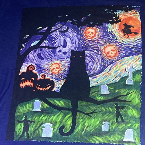 Flying Witches,skulls, Scary Night Cat Tee, Van Gogh Gift, Halloween T-Shirt - Picture 2 of 13