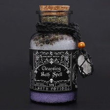 Ancient Witch Bath Spell Potion & Rock Crystal Amulet -