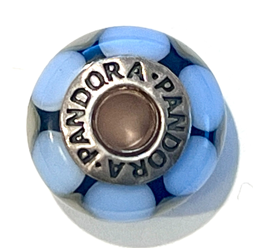 PANDORA 790637 Captivating Blue Glass Charm Sterling Silver Stamp ALE925 RETIRED - Picture 5 of 11