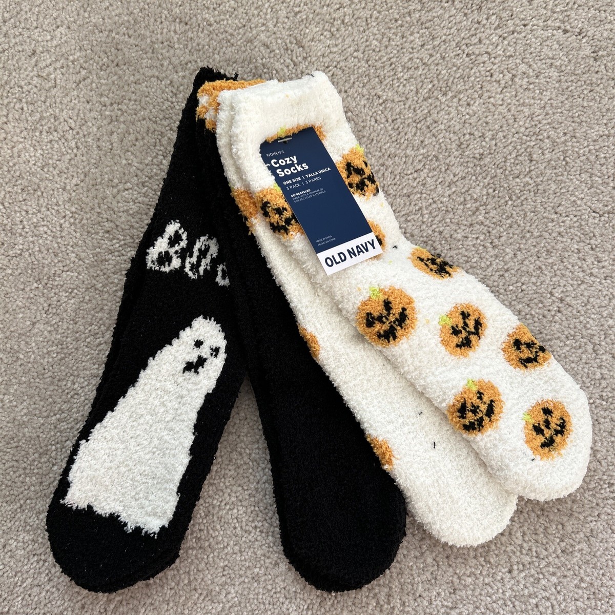 Rambutan SOCKSHOSIERY ガールズ US サイズ: US: 13-2 UK: 12.5-1.5 EUR: 31-34 Old Navy Halloween Jack-O-Lantern Ghost Fuzzy Cozy Crew Socks