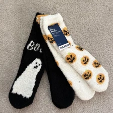 Old Navy Halloween Jack-O-Lantern Ghost Fuzzy Cozy Crew Socks Women's