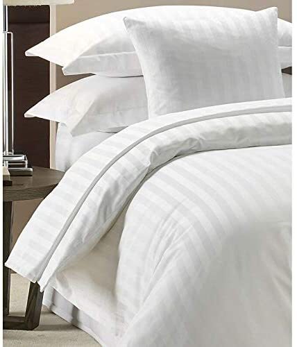 LUXURY DUVET COVER PILLOWCASE BEDDING SET STRIPE 300TC WHITE 100% HOTEL QUALITY - Picture 3 of 11