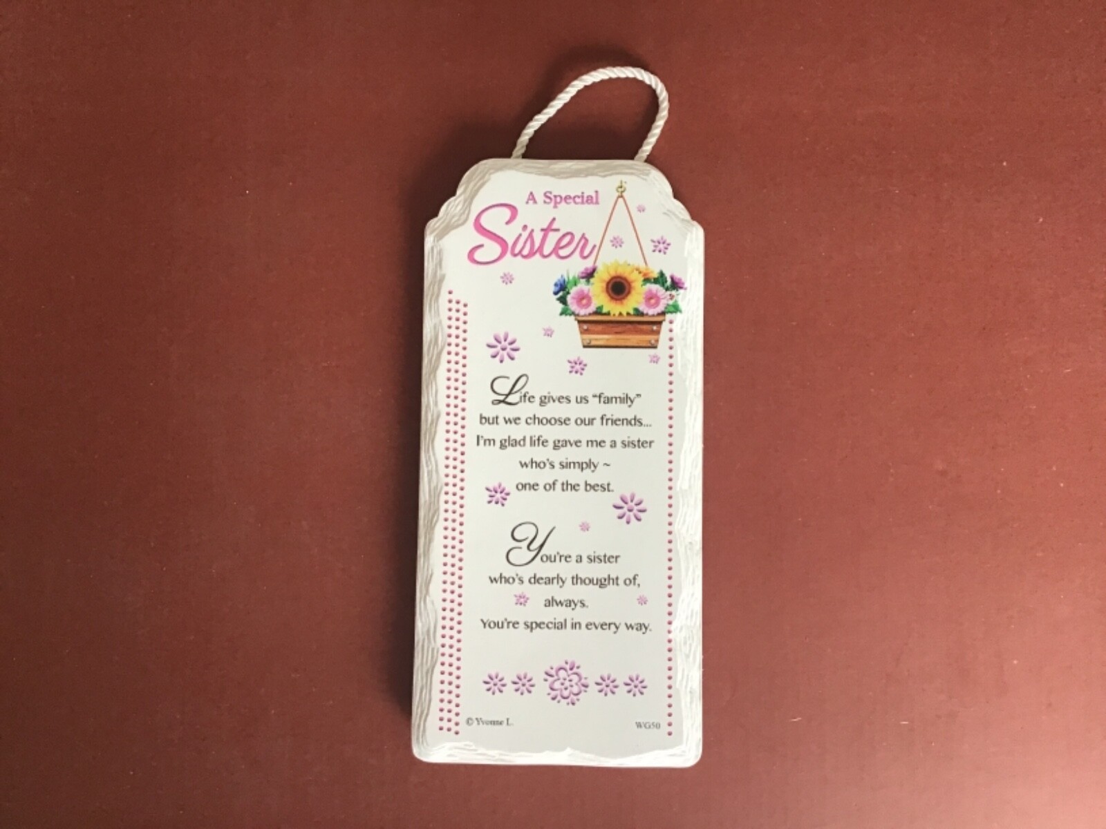Special sister porcelain boxed gift hanging standing plaque free p&p