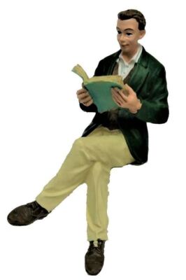 Dollhouse People Man Sitting Reading Legs Crossed Resin Figure
