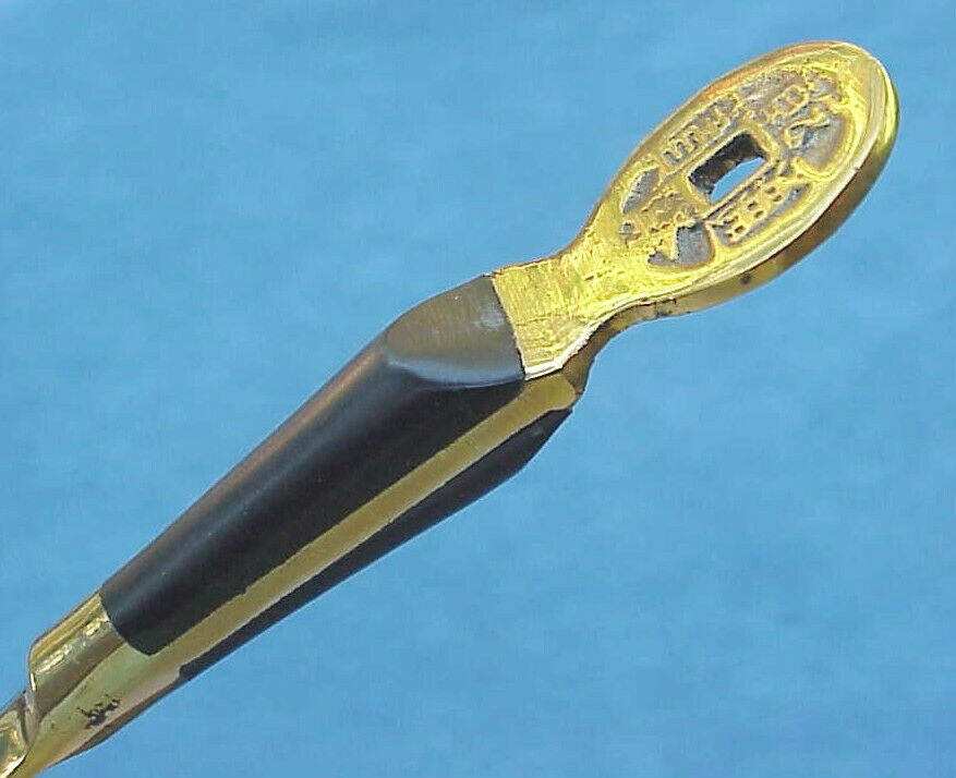 Vintage Mid Century Hollywood Regency Chinese Brass Lucky Coin Letter Opener Box