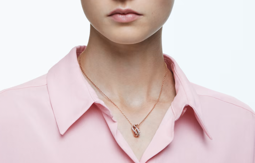 Swarovski Twist necklace White, Rose gold-tone plated