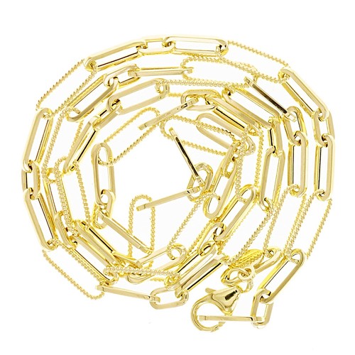 Italian 14k Yellow Gold Plain & Rope Paper Clip Link Necklace 18" 3.7mm 4.9 gram - Picture 2 of 4