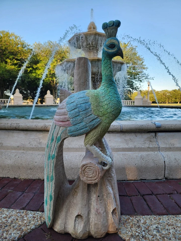 Estatua escultura de color tallada en madera maciza de pavo real de 44" de colección tamaño natural Foto 4 de 4