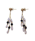 & Black Onyx Dangle Earrings 14K Yellow Gold Freshwater Pearl