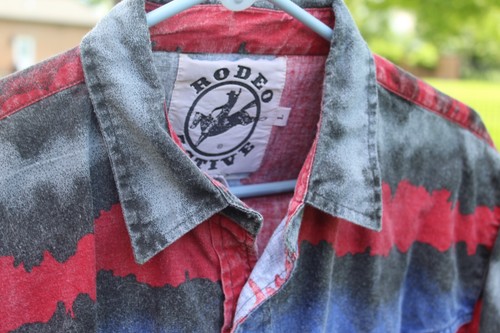 RODEO ACTIVE MANS SHIRT 100% COTTON SIZE LARGE RED BLACK BLUE OVER YOLK WESTERN - Picture 9 of 18