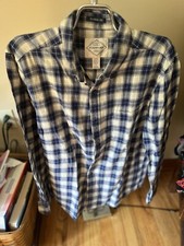 Mens St Johns Bay Classic Fit Flannel Blue Plaid Long Sleeve Button Shirt S VGC