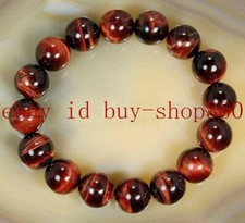 Natural 8-20mm Red Tiger's Eye Round Gemstone Stretch Bracelet 7.5'' AAA