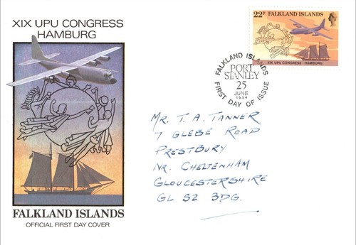 Falkland Islands 1984 Universal Postal Union Congress Hamburg FDC with Insert - 第 1/3 張圖片