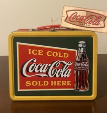 &ldquo;Ice Cold Coca-Cola Sold Here&rdquo; Lunchbox Advertising Tin With Tag EUC