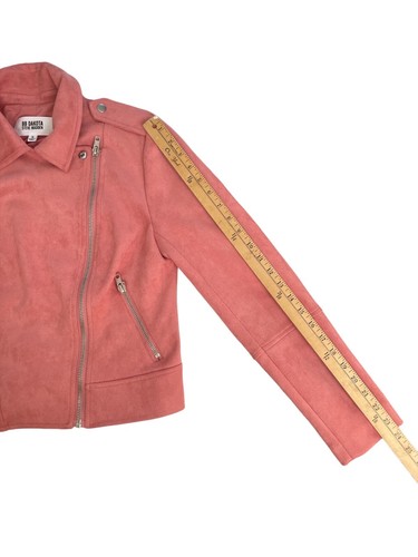 BB Dakota Steve Madden Biker Jacket Womens Pink Faux Suede Moto Asymmetric S - Picture 8 of 9