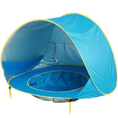 JBC Baby Strandmuschel inklusive Pool UV Schutz 50+ Pop up Strandmuschel blau
