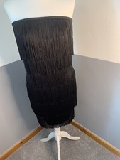 PRETTY LITTLE THING - BLACK TASSEL BODYCON DRESS UK 10 NEW