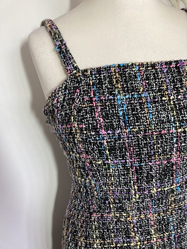 Black and Rainbow Check Dress Size 12 Knit Look Short Length Fitted Waist - Picture 3 of 12