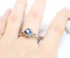 Halo Engagement Ring 1.80Ct Princess Lab-Created Sapphire 925 Sterling Silver