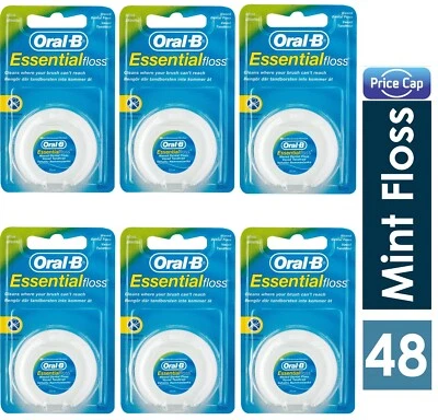 ORAL-B 48 x Oral B Essential Mint Floss Waxed 50M | Dental Mint Floss
