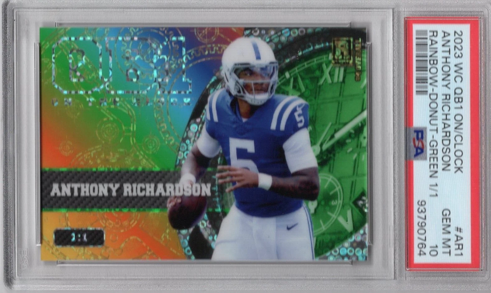 Anthony Richardson Wild Card QB1 on the Clock #AR1 Rainbow-Donut Circles Foil-Green 1/1