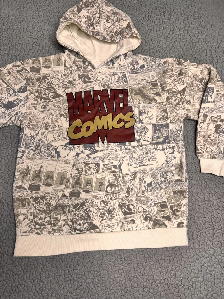 Sudadera con capucha de manga larga Marvel con estampado de cómics para niños talla grande blanco roto Foto 4 de 4