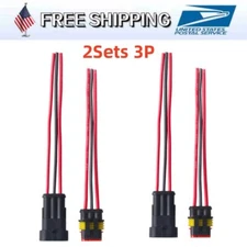 2 Set 3 Way 3 Pin Plug Electrical Wire Connectors 18AWG Waterproof  for Car Boat