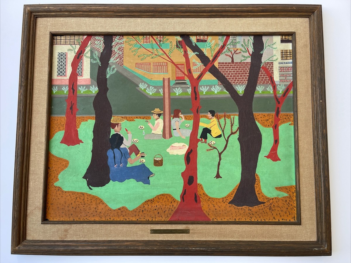 JAMES THOMAS PAINTING FOLK NAIVE EXHIBITED IN MEXICO 1950'S
