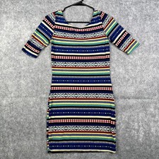 Shein Dress Womens Medium Midi Bodycon 3/4 Sleeve Casual Artsy Print Stretch