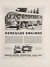 1936 Print Ad Hercules Diesel Engines Bus & Policeman Made in Canton,Ohio